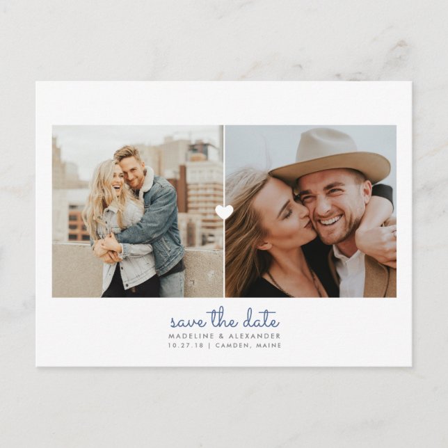 Faire-part Carte postale d'annonce de date simple avec cœur (Devant)
