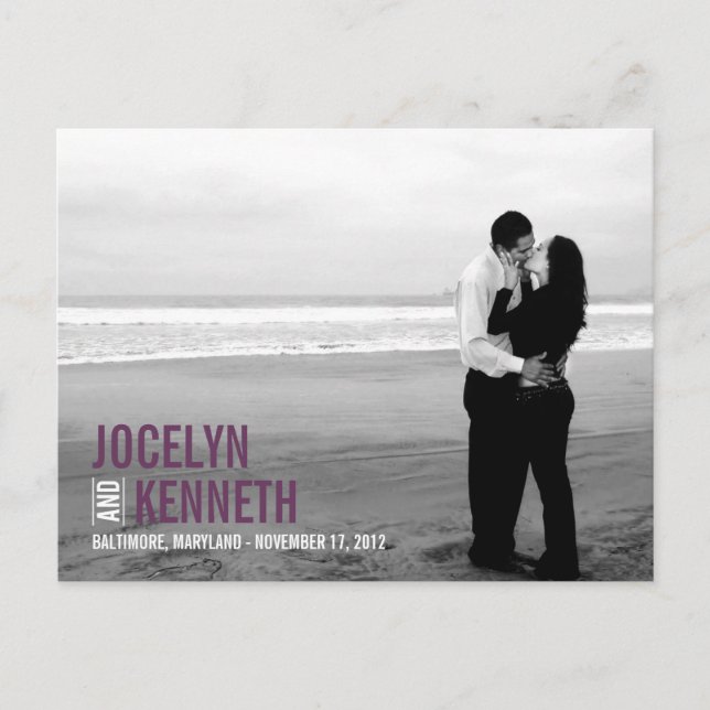 Faire-part Carte postale d'annonce de date - Violet Pure Simp (Devant)