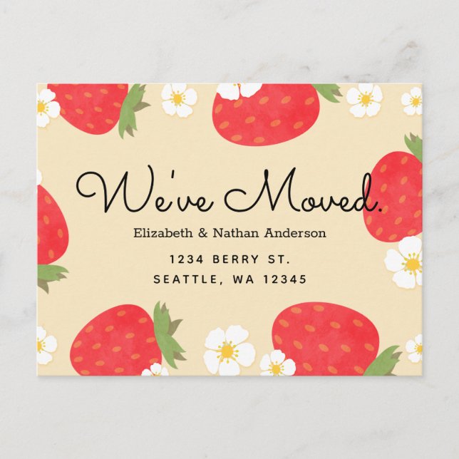 Faire-part Carte postale d'annonce de déménagement aux fraise (Devant)