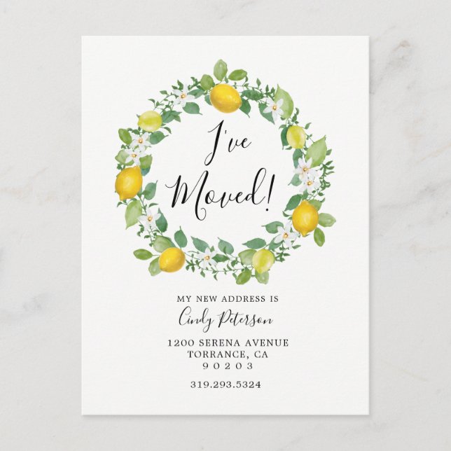 Faire-part Carte postale d'annonce de déménagement Citron | J (Devant)
