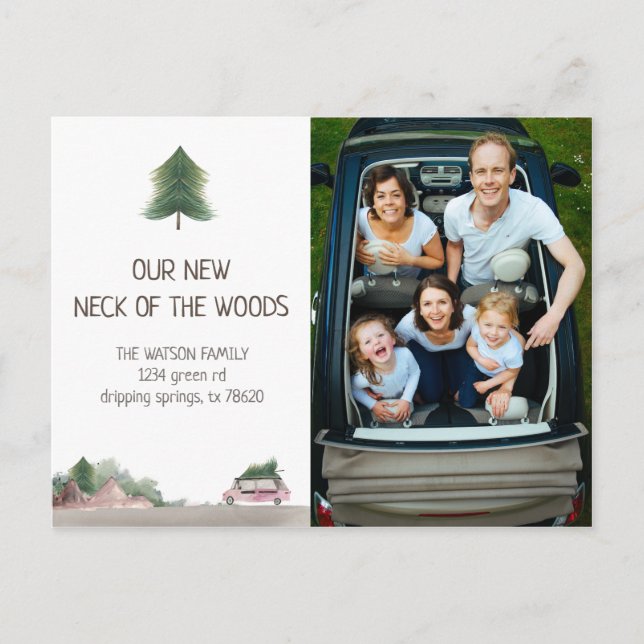 Faire-part carte postale d'annonce de déménagement forêt past (Devant)