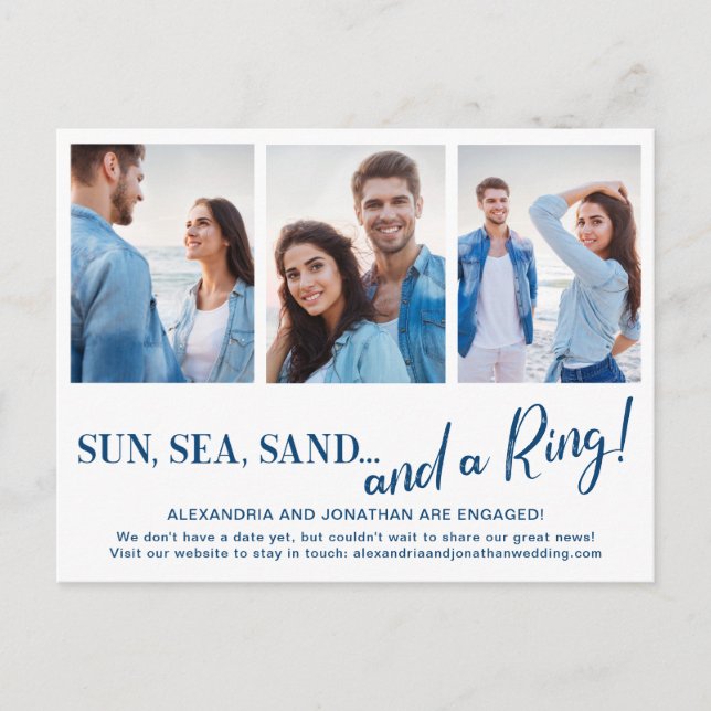 Faire-part Carte postale d'annonce de fiançailles de plage av (Devant)