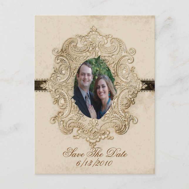 Faire-part Carte postale d'annonce de mariage à l'ancienne (Devant)
