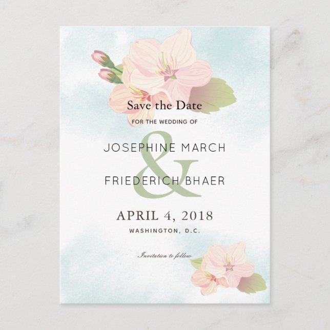 Faire-part Carte postale d'annonce de mariage à l'aquarelle d (Devant)