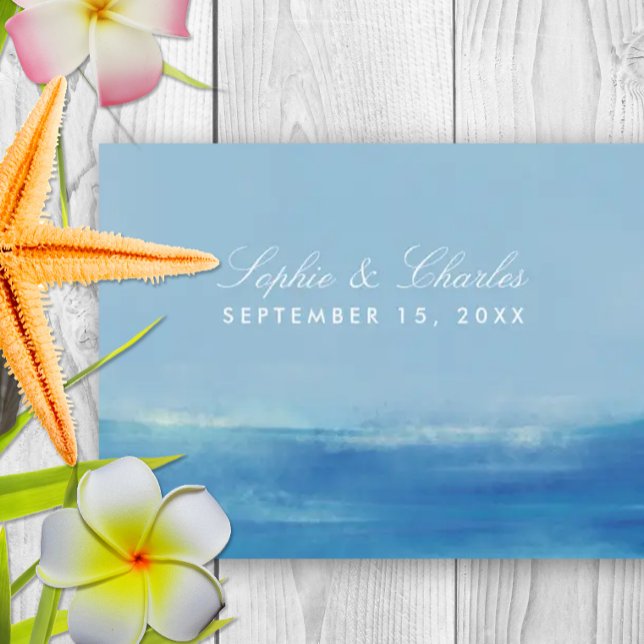 Faire-part Carte postale d'annonce de mariage à l'aquarelle O (Elegant watercolor beach theme save the date)