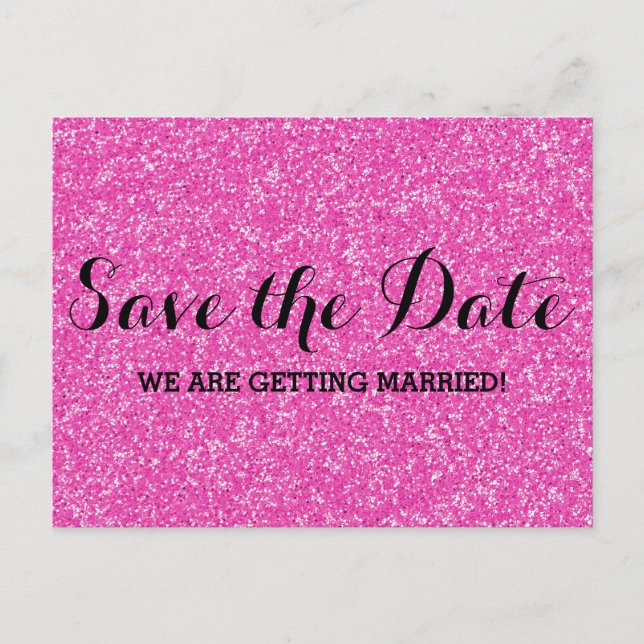 Faire-part Carte postale d'annonce de mariage à paillettes ro (Devant)