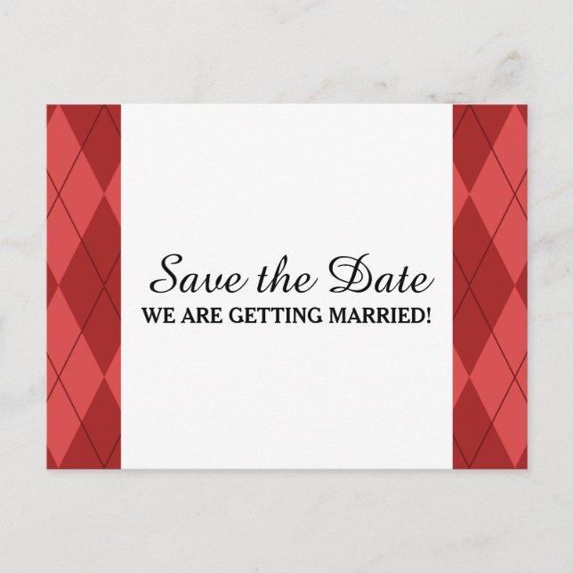 Faire-part Carte postale d'annonce de mariage Argyle Rouge (Devant)