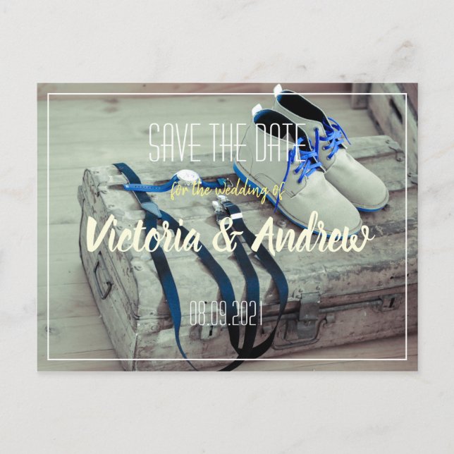 Faire-part Carte postale d'annonce de mariage avec chaussures (Devant)