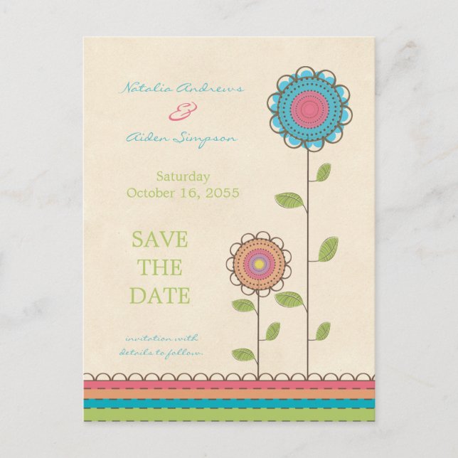 Faire-part Carte postale d'annonce de mariage avec des fleurs (Devant)