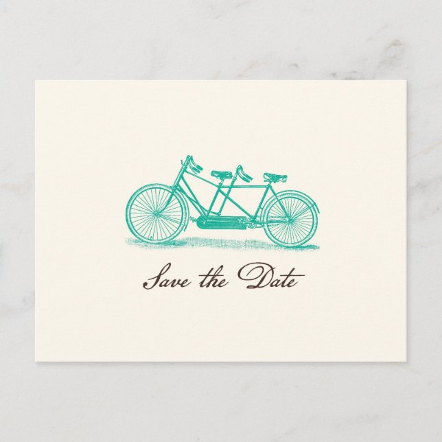 Faire-part Carte postale d'annonce de mariage avec vélo tande (Devant)