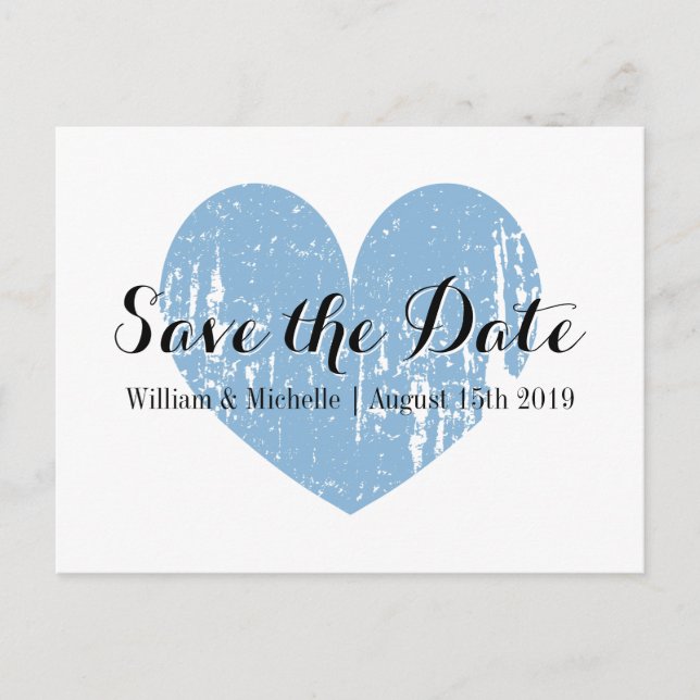 Faire-part Carte postale d'annonce de mariage bleu et blanc é (Devant)