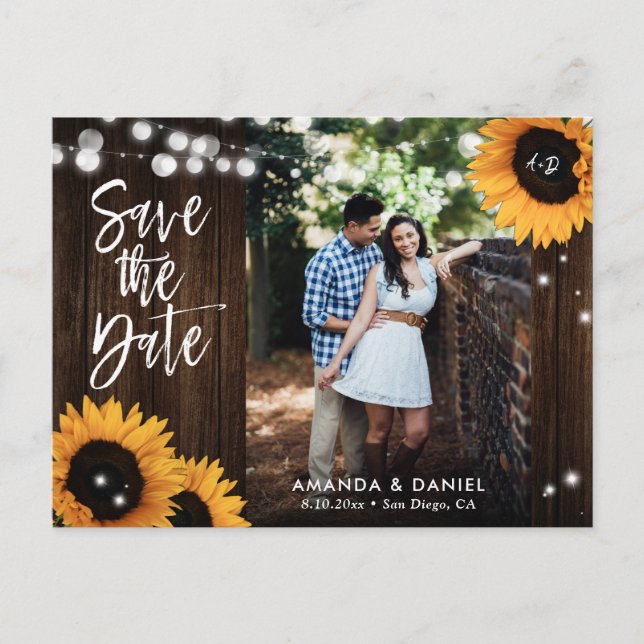 Faire-part Carte postale d'annonce de mariage champêtre avec  (Devant)