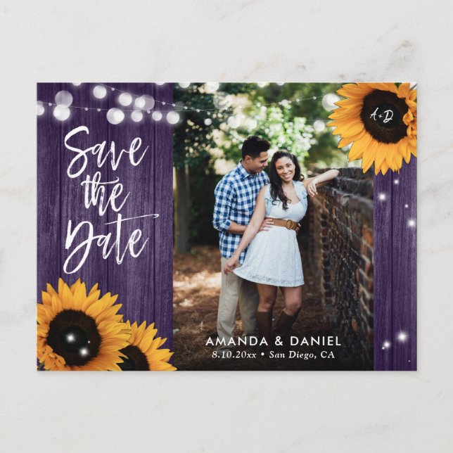 Faire-part Carte postale d'annonce de mariage champêtre avec  (Devant)
