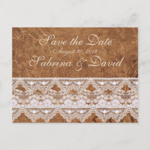 Faire-part Carte postale d'annonce de mariage en cuir et dent