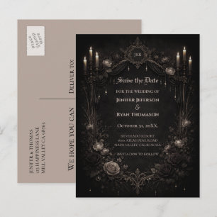 Faire-part carte postale d'annonce de mariage gothique hallow