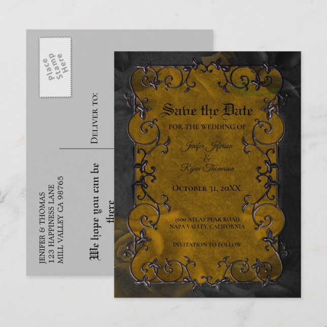 Faire-part Carte postale d'annonce de mariage gothique Hallow (Devant / Derrière)