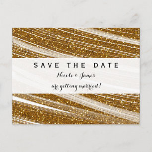 Faire-part Carte postale d'annonce de mariage pailletée dorée