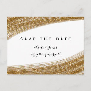 Faire-part Carte postale d'annonce de mariage pailletée dorée