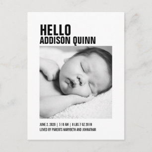 Faire-part Carte postale d'annonce de naissance avec photo de