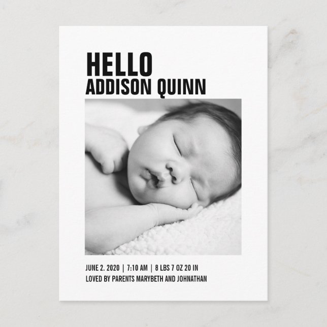 Faire-part Carte postale d'annonce de naissance avec photo de (Devant)