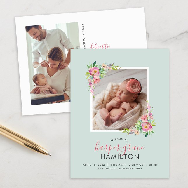 Faire-part Carte postale d'annonce de naissance avec photo de (Créateur téléchargé)