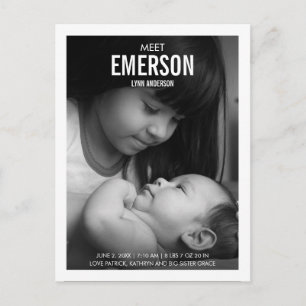Faire-part Carte postale d'annonce de naissance avec photo de