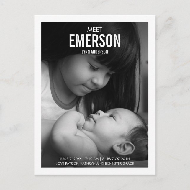 Faire-part Carte postale d'annonce de naissance avec photo de (Devant)