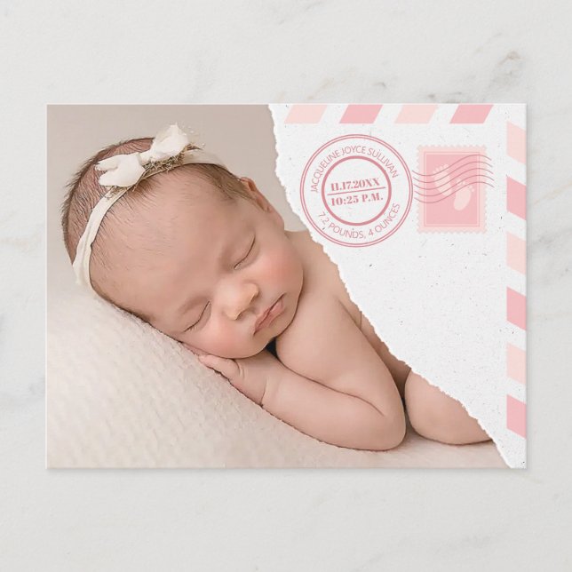 Faire-part Carte postale d'annonce de naissance de bébé fille (Devant)