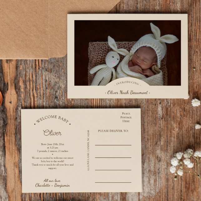 Faire-part Carte postale d'annonce de naissance photo minimal (Créateur téléchargé)