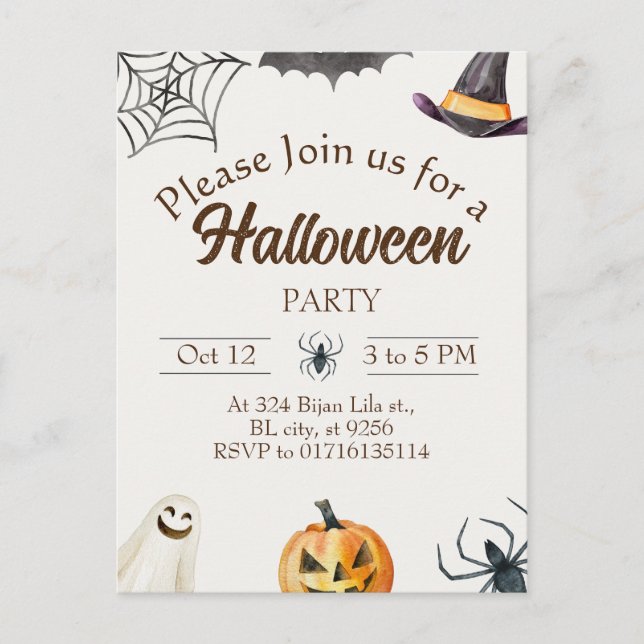 Faire-part Carte postale d'annonce de soirée Halloween (Devant)