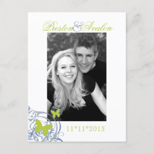 Faire-part Carte postale d'annonce papillon de printemps bleu