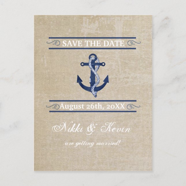 Faire-part Carte postale Date de sauvegarde du Mariage nautiq (Devant)