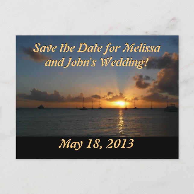 Faire-part Carte postale de coucher de soleil avec voiliers (Devant)