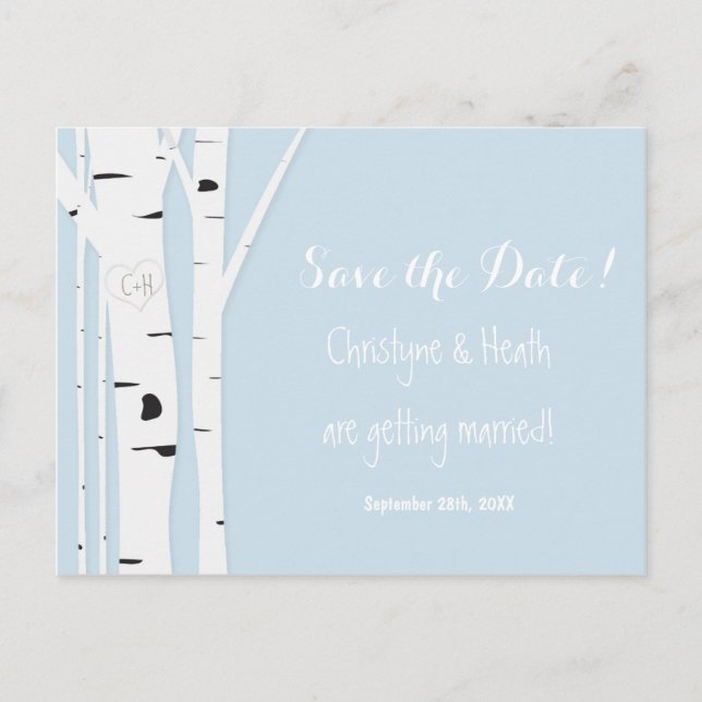 Faire-part Carte postale de date de sauvegarde bleue en forme (Devant)