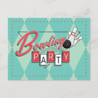 Carte postale de fête de bowling avec logo rétro