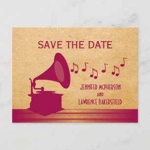Faire-part Carte postale de fuchsia vintage gramophone save t