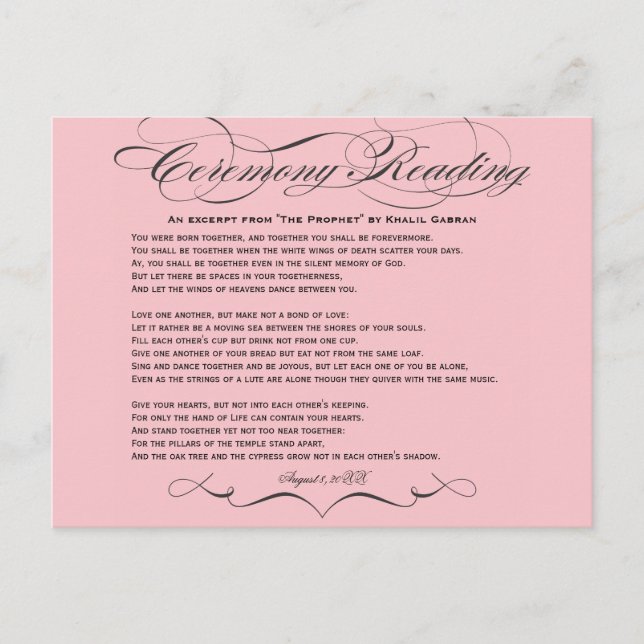 Faire-part Carte postale de lecture de cérémonie (Devant)