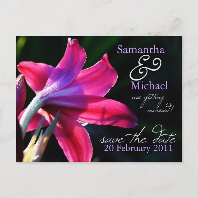 Faire-part Carte postale de mariage à conserver 'Lily rose' (Devant)