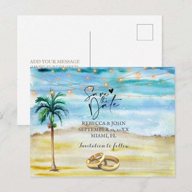 Faire-part Carte postale de mariage à la plage pour annoncer  (Devant / Derrière)