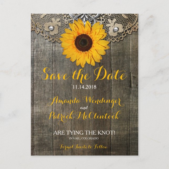 Faire-part Carte postale de mariage Country Rustic Sunflower  (Devant)