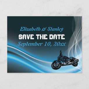 Faire-part Carte postale de mariage de motard de route bleue 