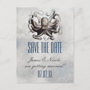 Faire-part Carte postale de mariage de pieuvre vintage pour a
