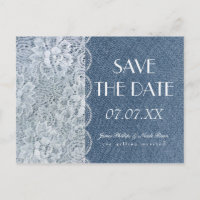 Carte postale de mariage 'Denim & Lace Rustic Save