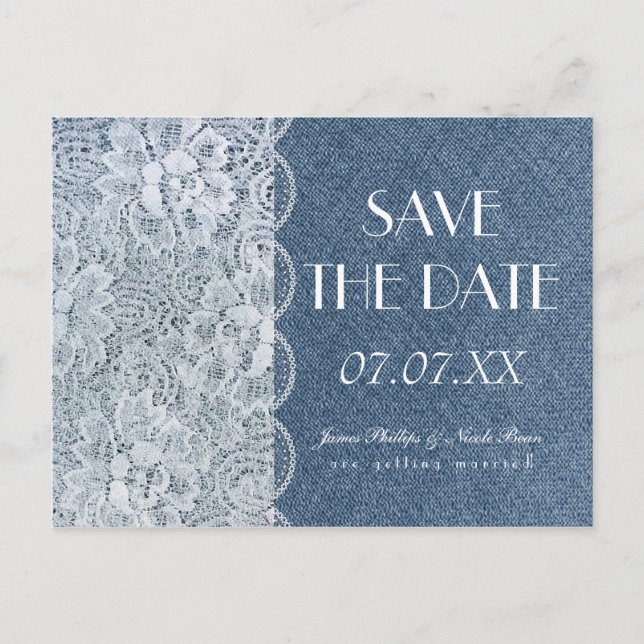 Faire-part Carte postale de mariage 'Denim & Lace Rustic Save (Devant)