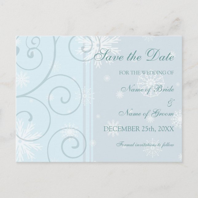 Faire-part Carte postale de mariage d'hiver Light Blue Save t (Devant)