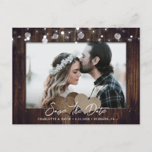 Faire-part Carte postale de mariage en bois rustique avec pho