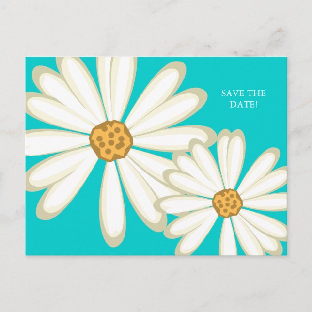Faire-part Carte postale de mariage Fleur Daisy Bleu Blanc Sa (Devant)