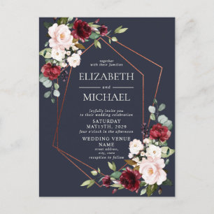 Faire-part Carte postale de mariage géométrique en cuivre et 