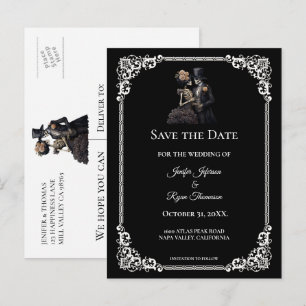 Faire-part Carte postale de mariage gothique Halloween à cons