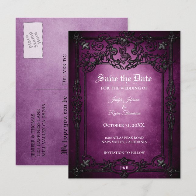 Faire-part Carte postale de mariage gothique Halloween pour a (Devant / Derrière)